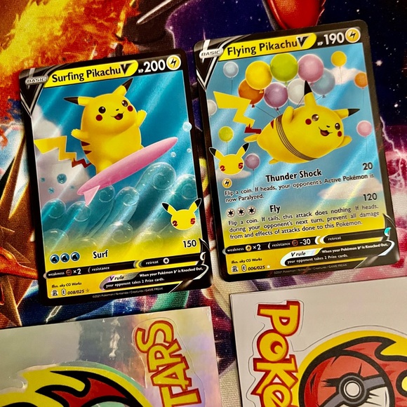 Pokemon | Other | Pokmon Flying Surfing Pikachu V Card Set Of 2  Celebrations | Poshmark